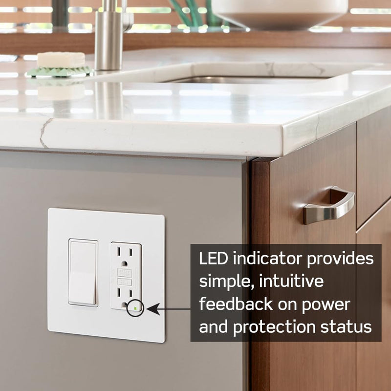 [Australia - AusPower] - Leviton GFCI Outlet, 15 Amp, Self Test, Tamper-Resistant with LED Indicator Light, Protection from Electric Shock and Electrocution, GFTR1-W, White 
