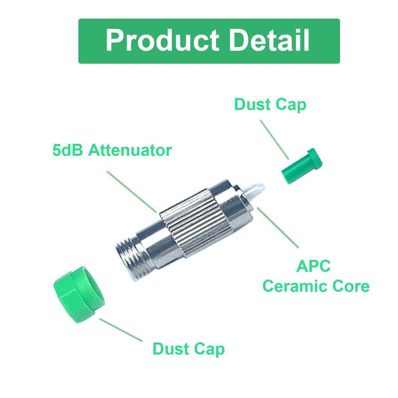 [Australia - AusPower] - 5Pcs 5dB FC-APC Fiber Optic attenuator, Fiber Signal Attenuation Converter, FC Ferrule Inserts Connector 