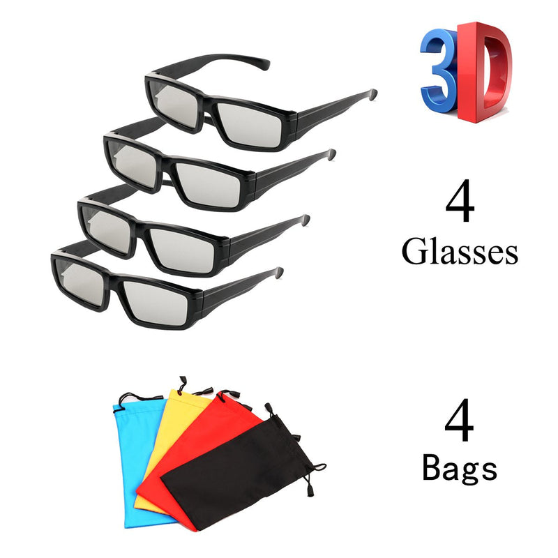 [Australia - AusPower] - 4 Pack Passive Circular Polarized RealD 3D Glasses for Cinema and Passive 3D TVs Projectors, Note: Does Not Work with Active 3D TVs Projectors 