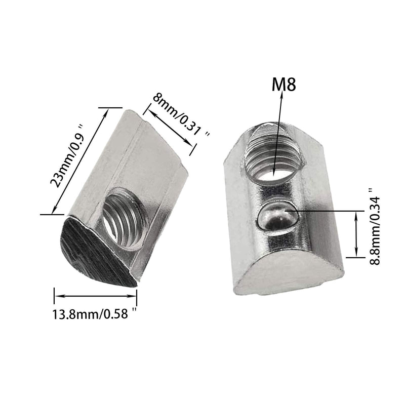 [Australia - AusPower] - 4040 Series M8 T Slot Nuts Roll-in Spring Ball Loaded Elastic Nuts Carbon Steel for 4040 Series Aluminum Extrusion Profile Rail with 8mm Slot for 3D Printer?20Pcs? 4040- M8 
