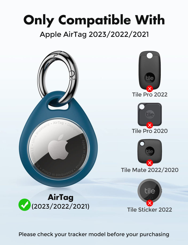 [Australia - AusPower] - UNBREAKcable Apple AirTag Holder - 4 Pack [Fit Tightly Design] [Easy to Install] [Hold Air Tag Securely] Waterproof TPU Shell Protective Case with All Metal Keychain Key Ring Clip Black & Blue 