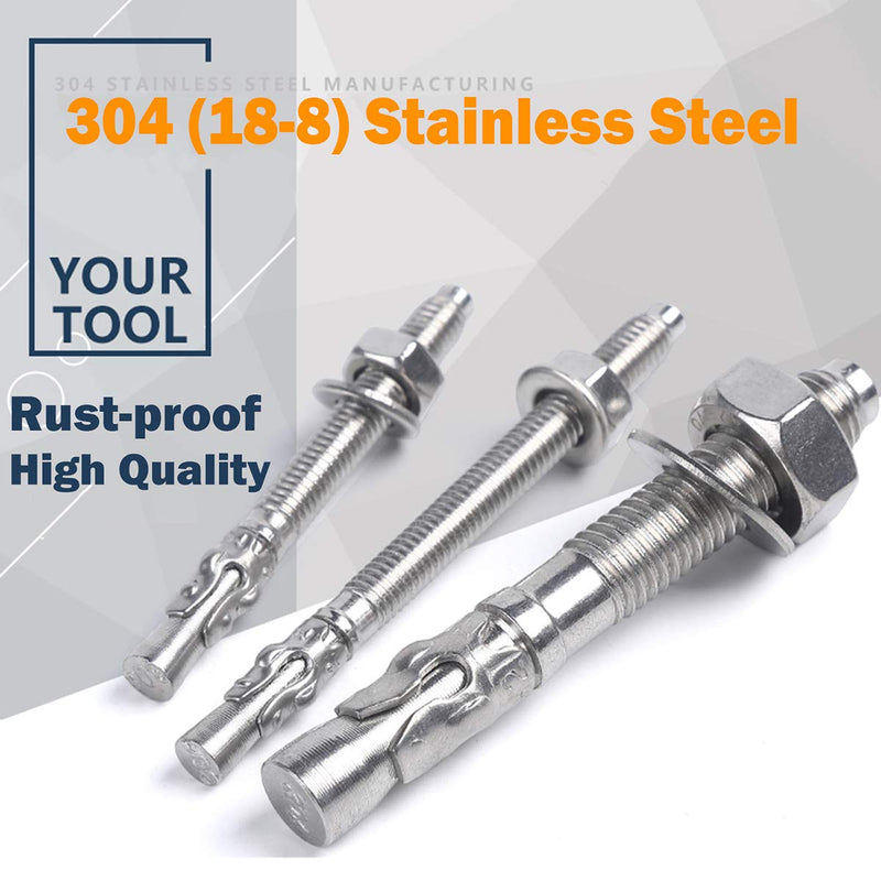 [Australia - AusPower] - 3/8" X 3" Concrete Anchor, 304 Stainless Wedge Anchor with Excellent Anti-Rust Performance, 304(18-8) Stainless Steel Concrete Anchors and Screws Kit (10pcs) 3/8" X 3" 