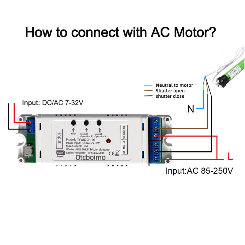 WiFi Smart Linear Actuator Motor Controller, Forward and Reverse Relay, DIY Switch for Smart Home Automation, Tuya APP / RF433Mhz 328FT Remote Control, Timer, (DC5V 12V 24V 32V)