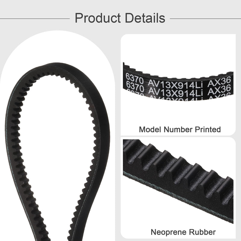 [Australia - AusPower] - uxcell 3 Pcs AX36 EPDM V-Belt, Raw Edge Cogged Industrial Rubber V Belt 1/2" Width x 36" Inside Circumference 