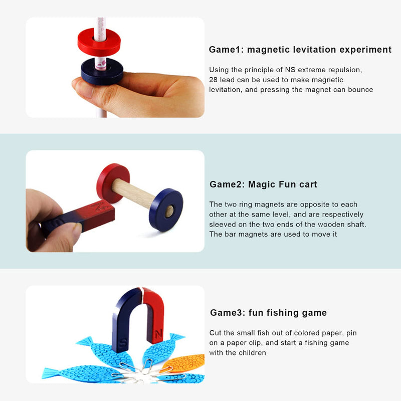 Science Magnet for Kids Magnet Set for Education Science Students Experiment Physics Education Toys Icluding Bar/Ring/Horseshoe/Compass Magnets