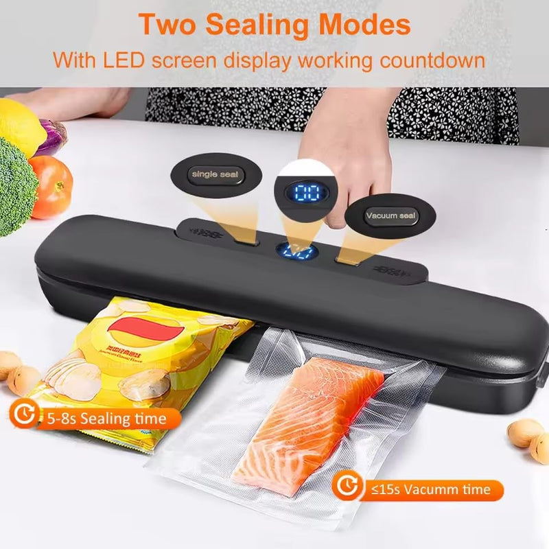 Vacuum Sealer, Automatic Food Vacuum Sealer Machine One-Touch Vacuum Sealing for Dry & Moist Food Preservation, Compact Vacuum Packer Machine Black