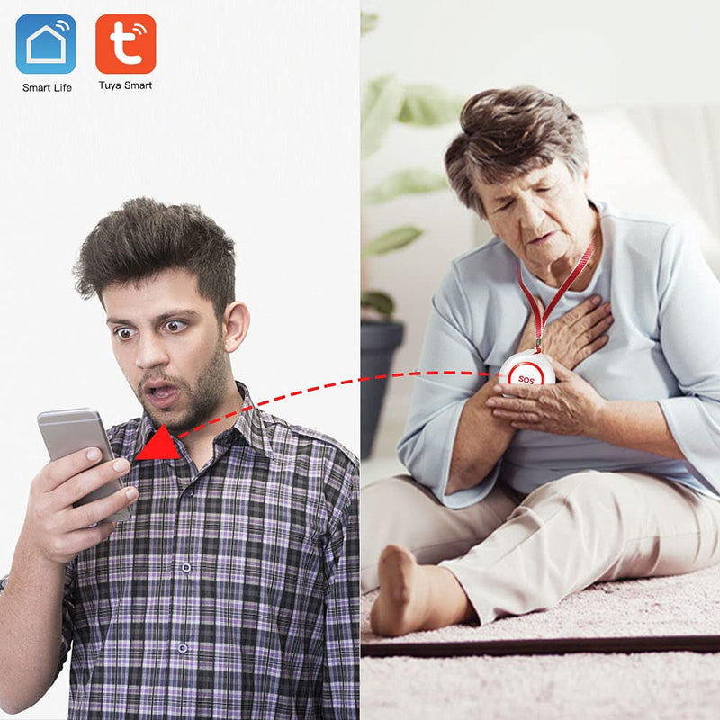 [Australia - AusPower] - SINGCALL Caregiver Pager Panic Button Alert Button Medical Alert System Emergency Button for Elderly SOS Alarm Bell for Seniors Tuya Smart Waterproof Wireless Pager (only 2.4GHz WiFi) 