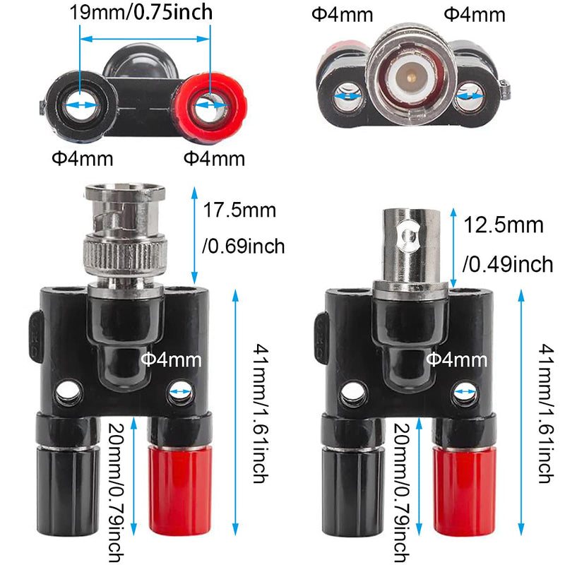 BNC Male to 4 mm Banana Socket Oscilloscope Adapter, 2 Pieces Oscilloscope BNC Male to Dual 4 mm Banana Female, 2 Pieces BNC Female to Dual 4 mm Banana Socket