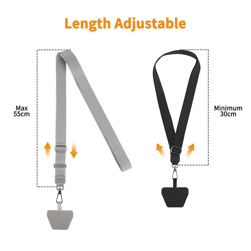 [Australia - AusPower] - CACOE Phone Lanyard 2 Pack-2× Adjustable Neck Strap,2× Phone Patches,Universal Cell Phone Multifuctional Patch Lanyards Compatible with Most Smartphones(Black+Gray) Black+gray 21.65" 