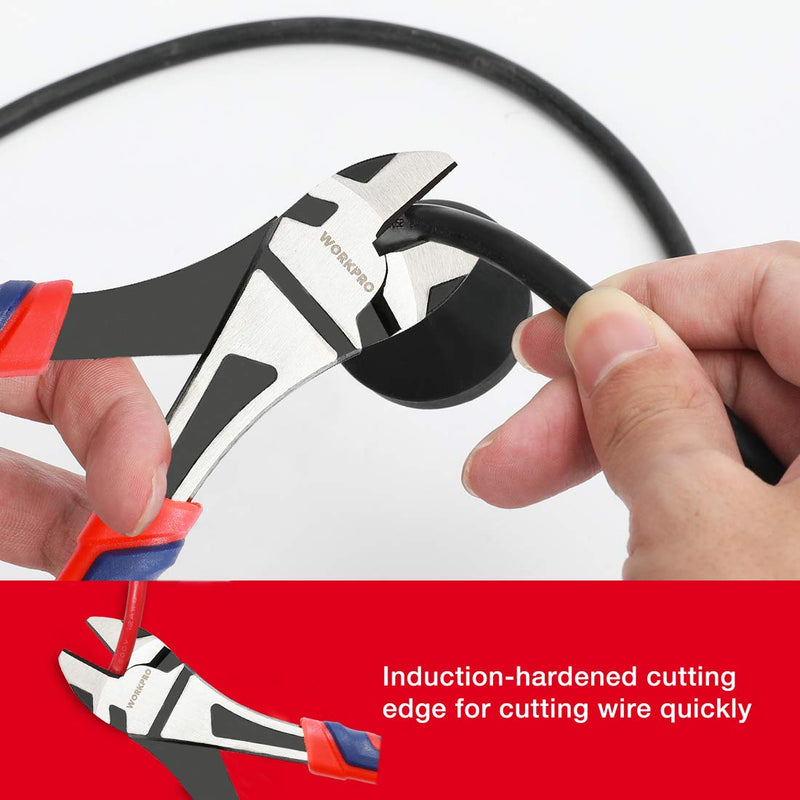 [Australia - AusPower] - WORKPRO 7-Inch Diagonal Pliers in CRV Steel for Cutting Wires, Bi-material Handle Comfort Grip 