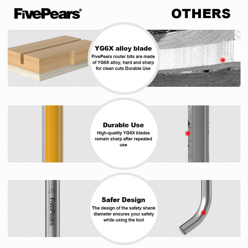 [Australia - AusPower] - FivePears 4 PCS Top and Bottom Bearing Flush Trim Router Bits Set 1/4 Inch Shank, 1/2 Inch Cutting Diameter, 3/4", 1", 1-1/4", 1-1/2" Cutting Length 4 Bits Set - 1/4" Shank 