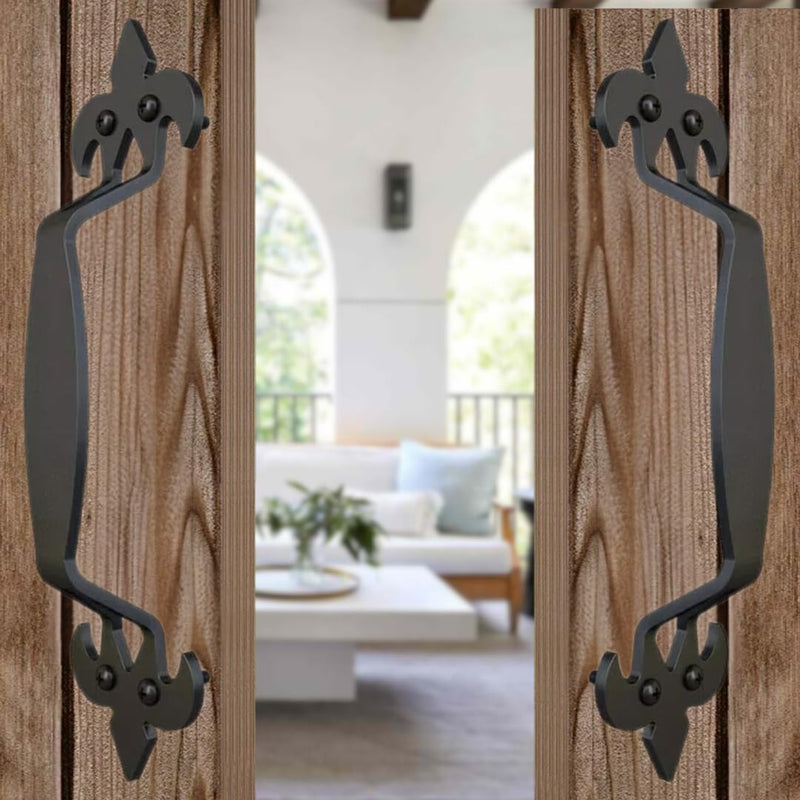 2-Pack 11 Inch Fleur Barn Door Handle - Black Cast Iron Pull for Sliding Doors, Gates, Sheds, Fences, Closets - Indoor Outdoor Farmhouse Hardware 11" - 2 Pack