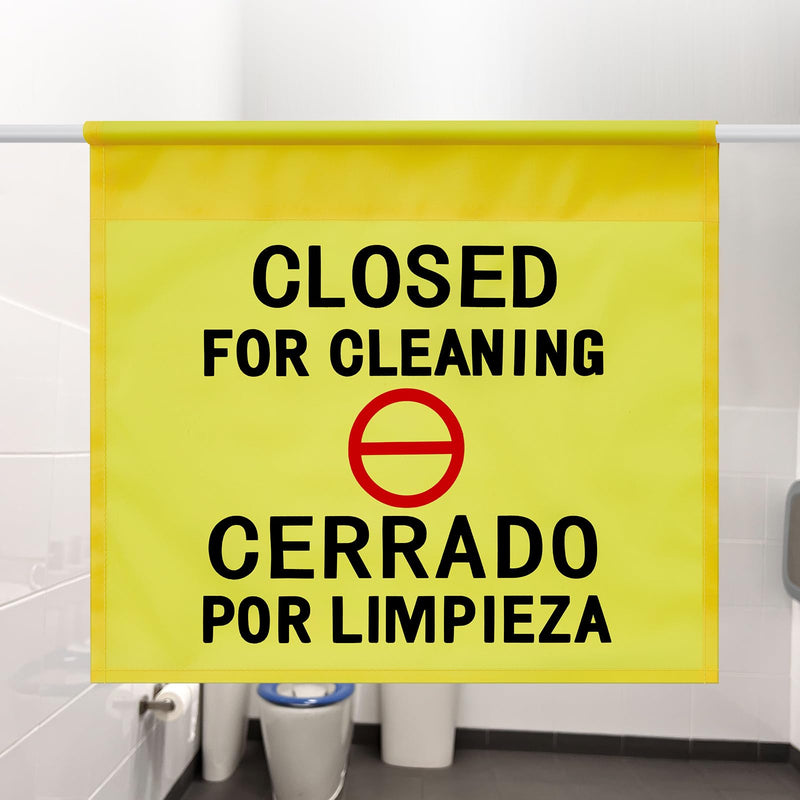 CroBlissful Restroom Closed for Cleaning Sign English & Spanish 30'' to 53'' Yellow Hanging Doorway Safety Sign Commercial Products for Janitors Bathroom Restaurant Maintenance Hotel Office Hospital 1