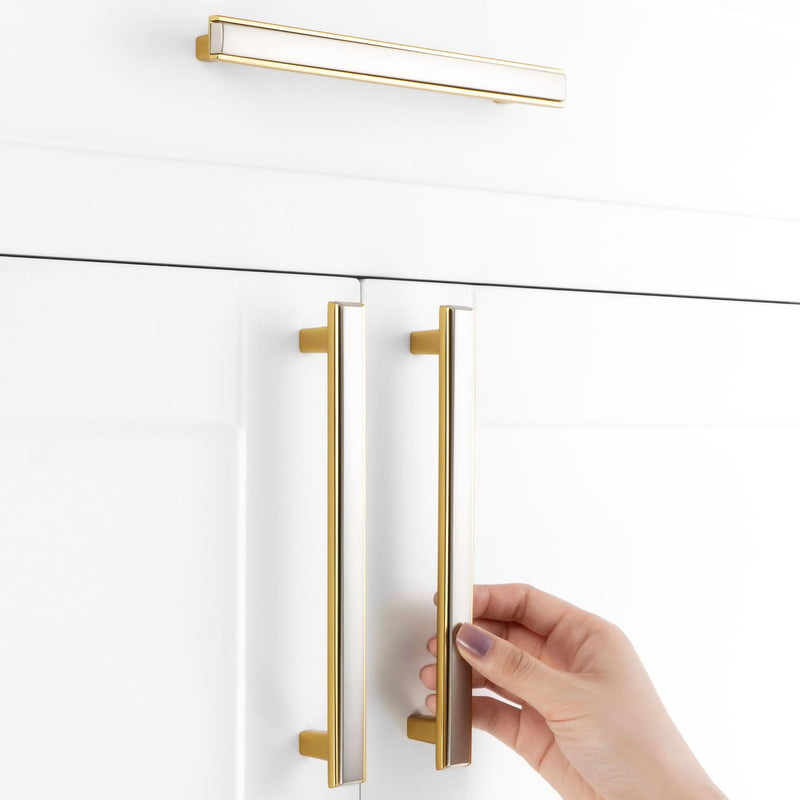 Nickel and Gold Cabinet Pulls Brushed Nickel and Gold Kitchen Cabinet Handles, 5 Pack 6-1/4 Inch, 2281 Two Tone Hardware for Cabinets Drawers Bedroom Dresser Cupboard Bathroom Vanity 6-1/4 In Hole Distance Brushed Nickel & Gold