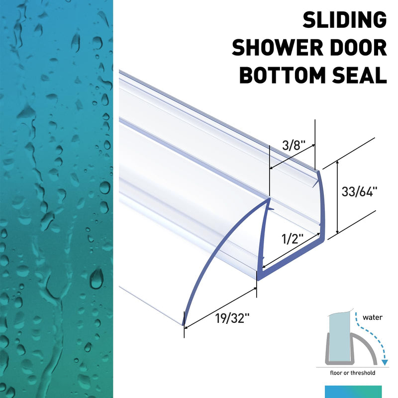 Sliding Shower Door Bottom Seal, 2 PCS 3/8" x 36" Polycarbonate Sliding Door Sweep for 3/8Inch Glass, Frameless Glass Shower Door Seal Strip Stop Leaks and Create a Water Barrier For 3/8" Glass