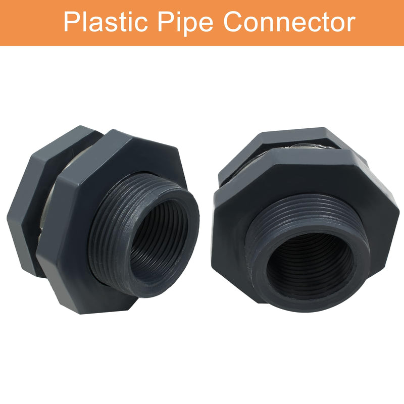 [Australia - AusPower] - 2pcs NPT1 PVC Bulkhead Fitting, 1 Inch Plastic Water Tank Connector Threaded Thru-Bulk Pipe Fittings for Rain Barrels, Aquariums, Bucket Hose Adapter, Ponds, Pools 2pcs 