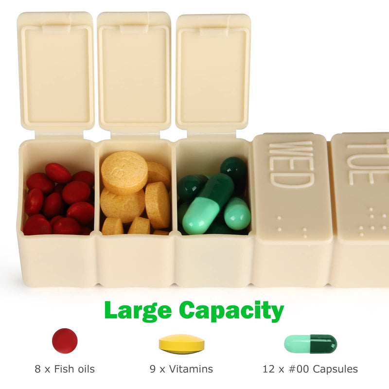 [Australia - AusPower] - 2Pack Weekly Pill Organizer,7 Days Pill Cases Travel Daily Pill Box Medicine Organizer Pill Box 7 Day Pill Organizer Weekly for Fish Oil, Calcium Tablets Supplements (Pink+Beige) Pink+beige 