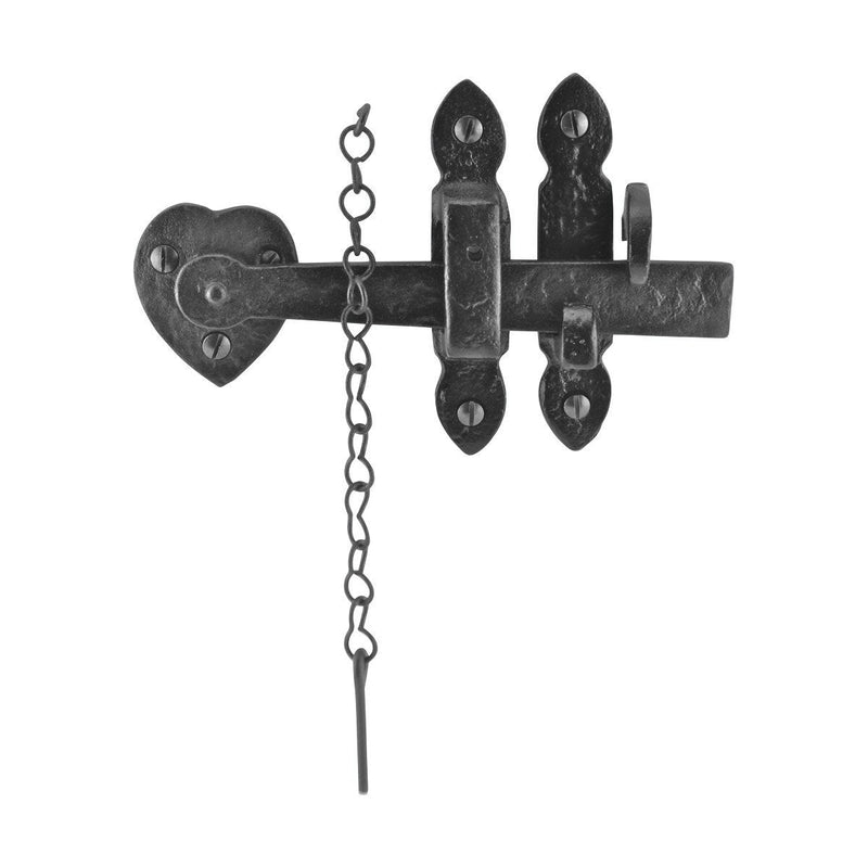 Renovators Supply Bathroom Door Lock Latch 8 in. Black Iron Lock Heart Thumb Gate Latch with Mounting Hardware Pack of 1 Black 6.75"
