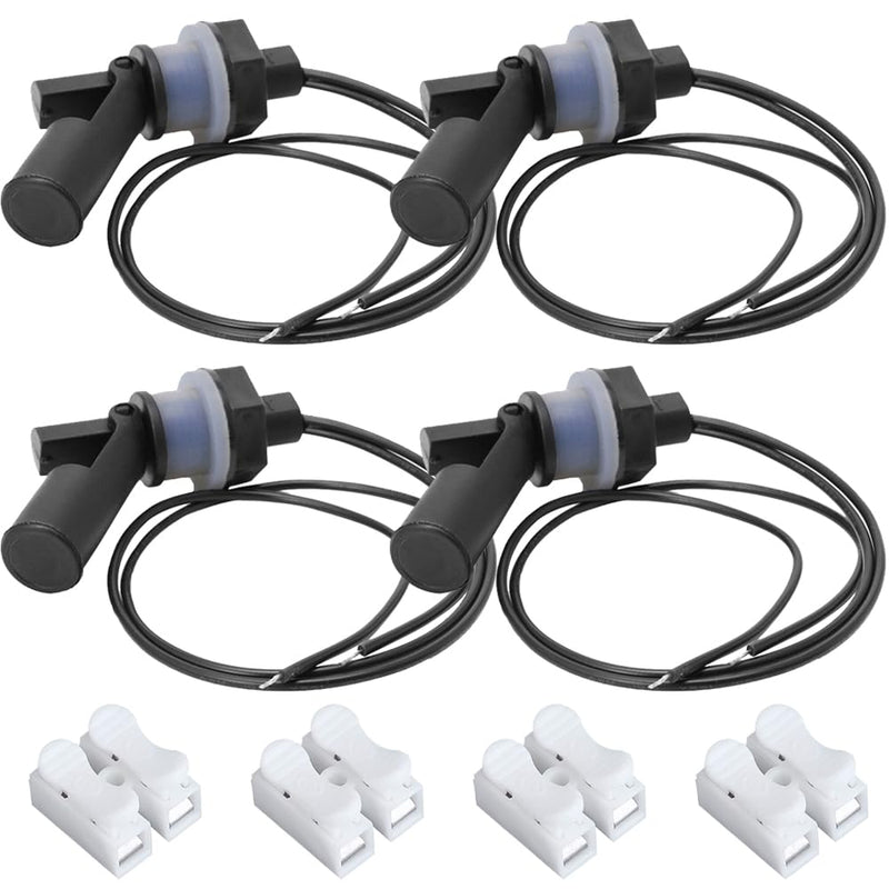 [Australia - AusPower] - Float Switch Side Mount, Water Level Sensor Liquid Level Sensing Float Switch with 40cm Wire Cable for Fish Aquarium Tank Pool, with Spring Wire Connectors (4 Pack, Black) 