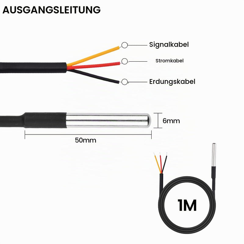 Aideepen 5 x 1 m Digital Stainless Steel Temperature Sensor, Waterproof Temperature Sensor, Compatible with Arduino and Raspberry Pi, Includes E-Book, Compatible with Shelly 5 pieces 1 m