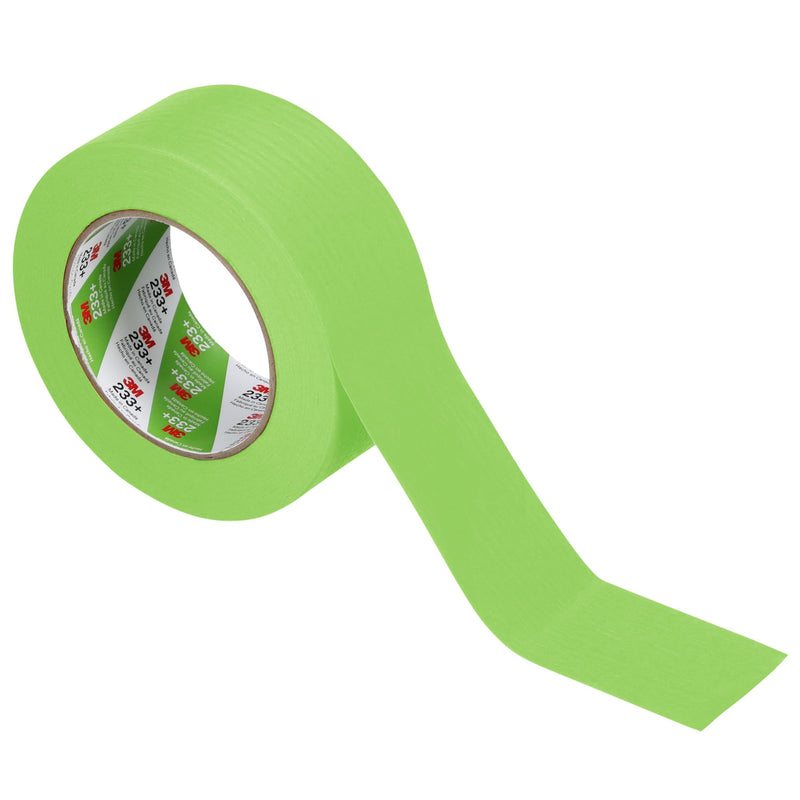 3M Scotch 233+ Crepe Paper Automotive Refinish Performance Masking Tape, 250 degree F Performance Temperature, 25 lbs/in Tensile Strength, 60.15 yds Length x 1/2" Width, Green
