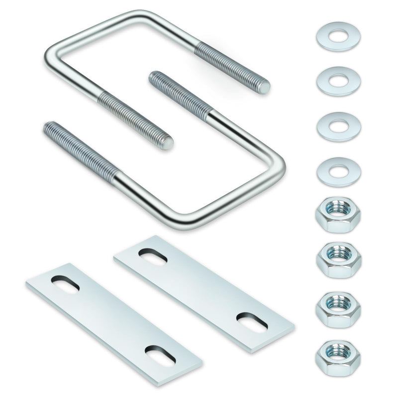 [Australia - AusPower] - Square U Bolt 4 Sets, 25mm (1") Inner Width 90mm (3.54") Length, Carbon Steel in Zinc U Bolt, M8 with Nut, Plate, Washer, (M8 x 25 x 90mm) M8 x 25 x 90mm 