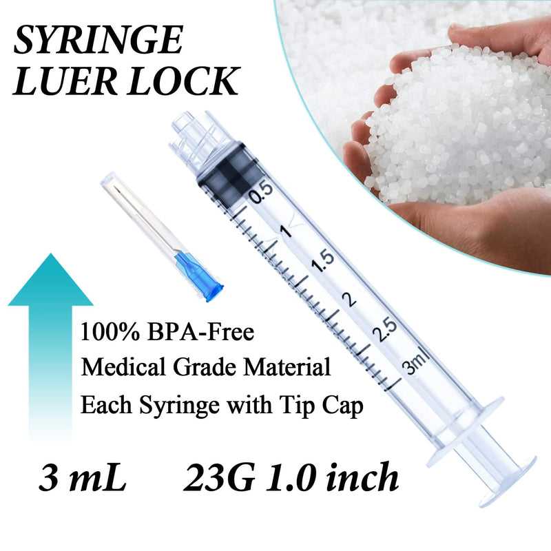 [Australia - AusPower] - 100 Pack 3ml Disposable Syringe with Needle 23Ga 1.0 Inch, Luer Lock Syringes, Individual Sterilized Wrapped 3mL-23G 1.0 100 Pack 
