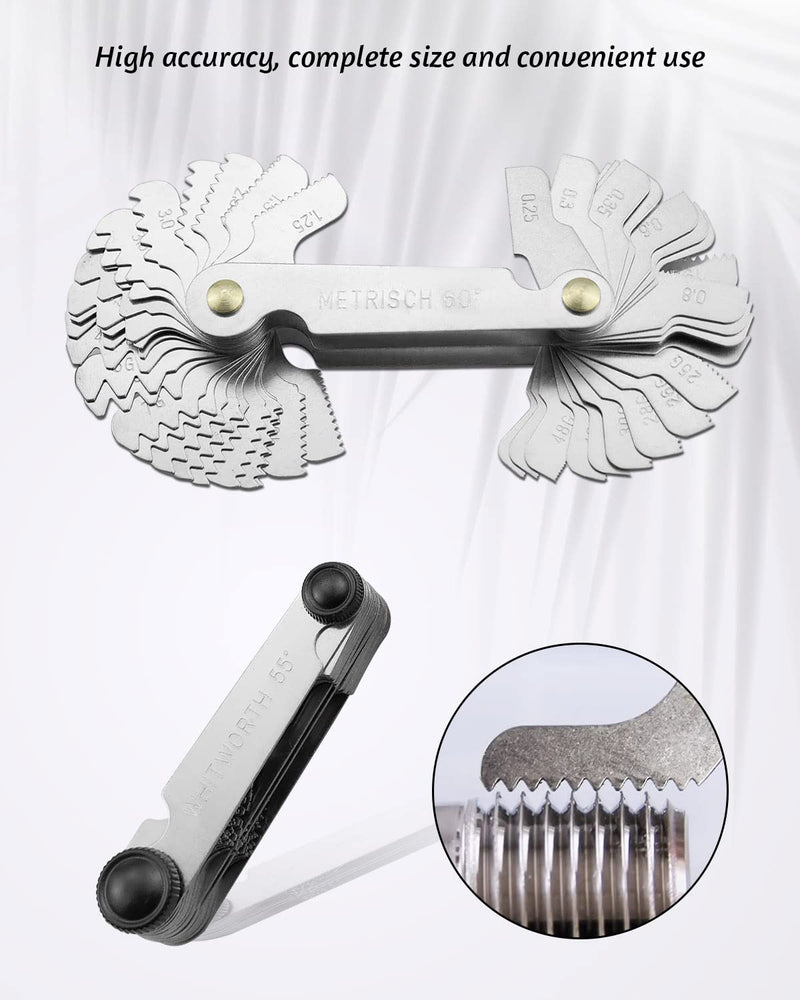[Australia - AusPower] - 7 PCS Screw Thread Pitch Cutting Gauge Tool Set for Industrial Measurement, 3 PCS Center Gage 1 PC Drill Gauge, 1 America Type 1 Metric America Type 1 Metric Imperial US, Stainless Steel 