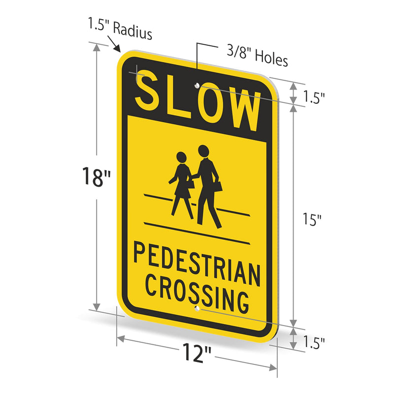 SmartSign "Slow - Pedestrian Crossing" Sign | 12" x 18" 3M Engineer Grade Reflective Aluminum Black on Yellow