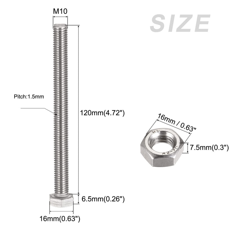 [Australia - AusPower] - METALLIXITY Hex Head Screws Bolts, Nuts, Flat & Lock Washers Kits (M10x120mm) 4Sets, 304 Stainless Steel Assortment Kit - for Home Appliance M10x120mm 