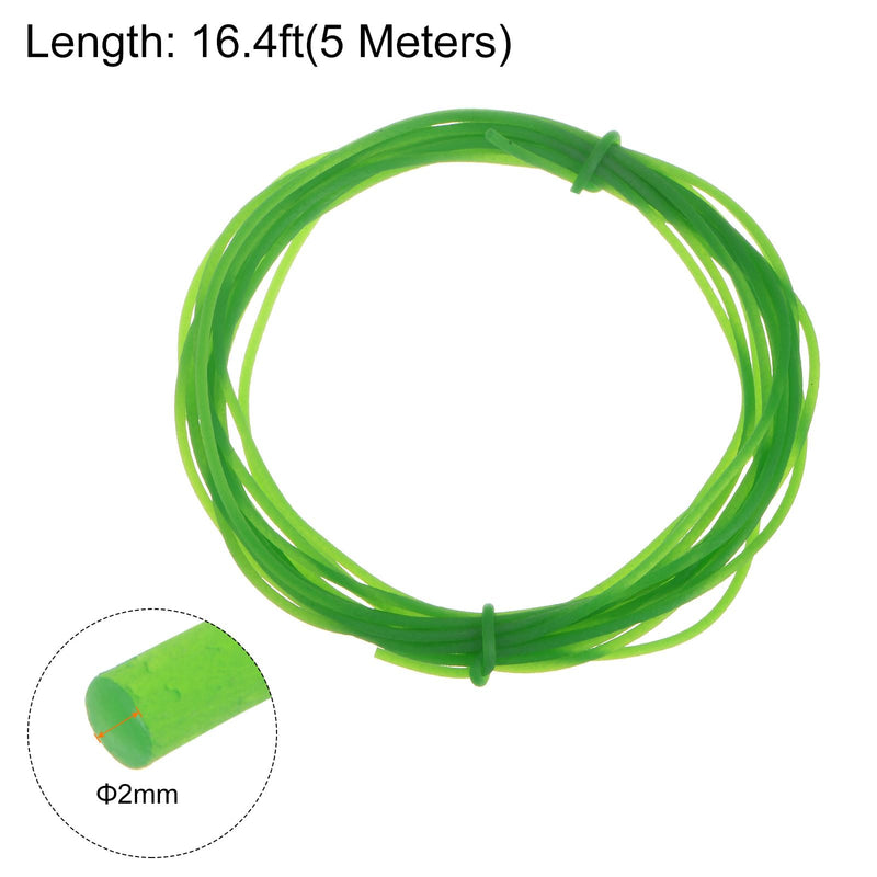 [Australia - AusPower] - Polyurethane Round Belts 2mm Dia 16.4ft(5 Meters) Length Rough Surface PU Urethane Belt for Drive Transmission, Green 2mmx5 Meters 