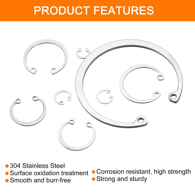 [Australia - AusPower] - uxcell 200Pcs Internal Retaining Ring Circlip Assortment Set, 304 Stainless Steel Circlip Snap Rings 10 Sizes M8 M10 M12 M14 M16 M18 M20 M22 M24 M26 200 