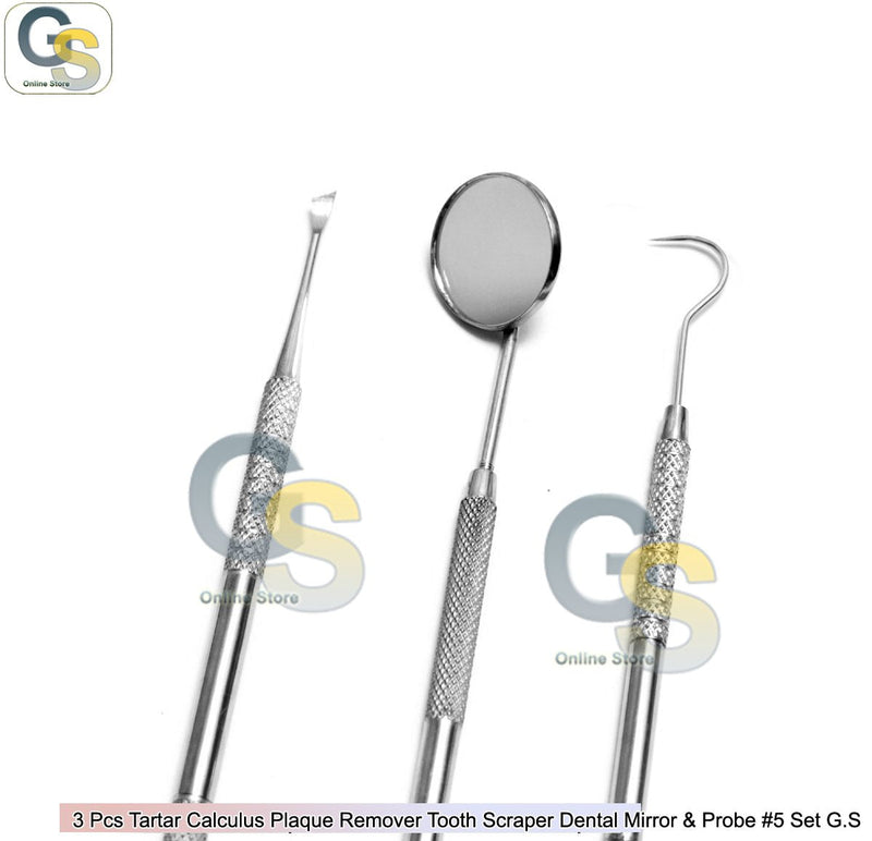 [Australia - AusPower] - 3 PCS TARTAR CALCULUS PLAQUE REMOVER TOOTH SCRAPER DENTAL MIRROR & PROBE #5 SET by G.S ONLINE STORE 