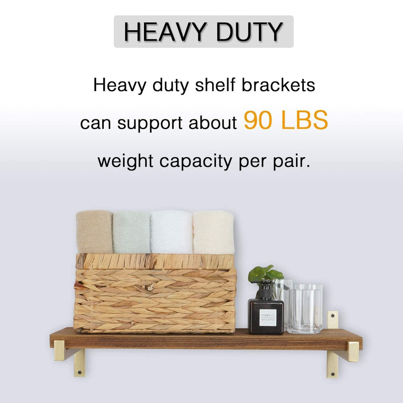 OVOV 4 Pcs Heavy Duty Shelf Brackets Wall Mounted Industrial Metal Shelf Supports (Gold) 6" 6 Inch Gold