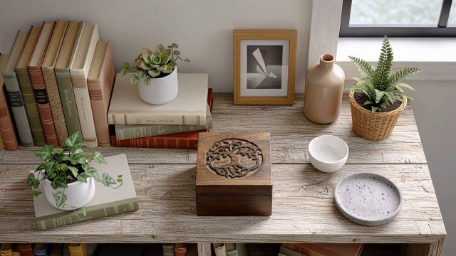 Handmade Wooden Jewelry & Keepsake Box, Decorative Storage Box, 6 x 6 Inch Antique Finish