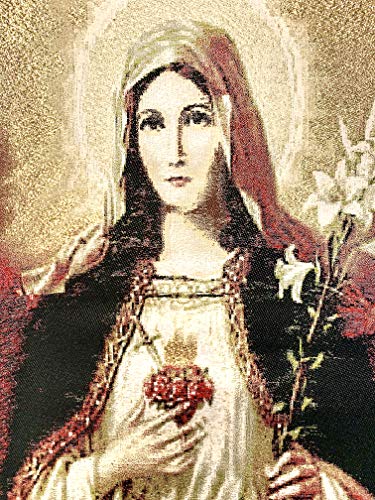 Religious Icon - Holy Saint Mary Blessed Virgin - Sacred Heart - Wall Hanging Tapestry Banner Large Art Decor - Christian Orthodox Catholic Cross - 16 x 8 inch - Ideal Christmas