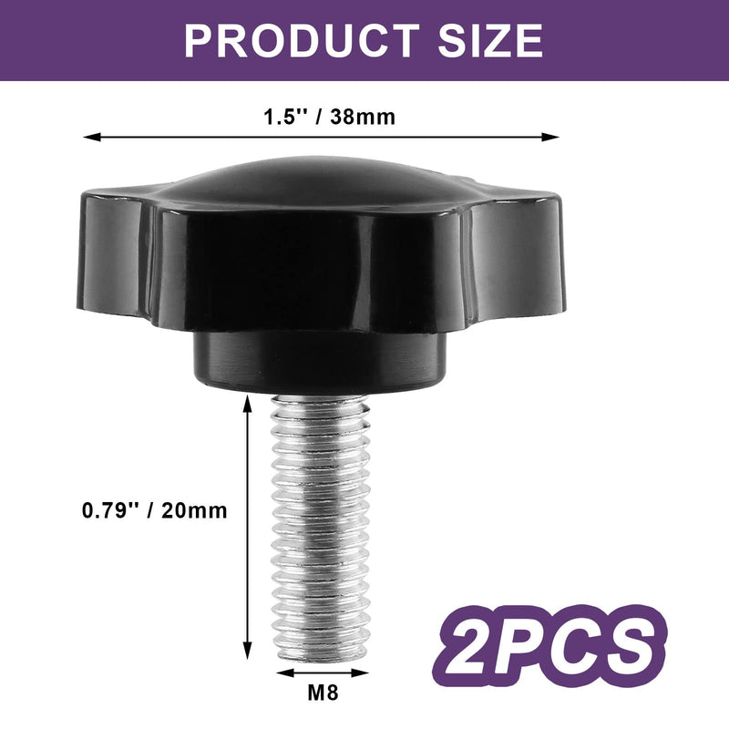[Australia - AusPower] - M8 x 20mm Thread Star Knob 2Pcs, Plastic Hex Shaped Clamping Knob Handle Hand Tightening Screw for Umbrella Base Replacement M8 x 20mm Hexagonal Handle Black 