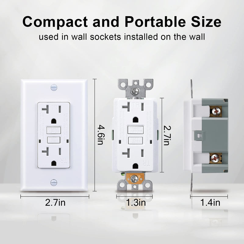 [Australia - AusPower] - 20 Amp GFCI Outlet, Tamper-Resistant GFI Receptacle with LED Indicator, Self-Test Ground Fault Circuit Interrupter, Decorator Wall Plates and Screws Included, UL Listed, White (1 PACK) 20A 1 Pack 