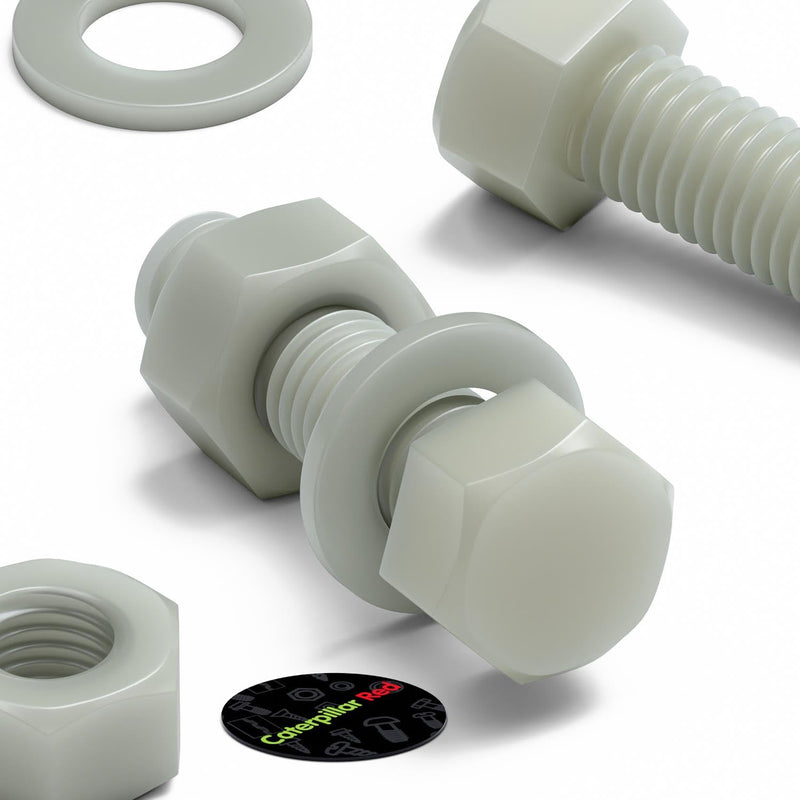 [Australia - AusPower] - 50 x Glass Filled Reinforced, Super Nylon Hex Head, M8 x 30mm, Machine Screws, Plastic Nuts and Bolts, Washers, (5/16 x 1 3/16 in) 