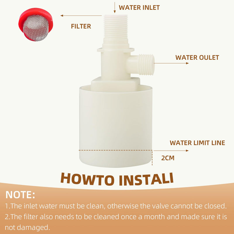 [Australia - AusPower] - Water Float Valve, 1/2" Inlet Water Level Control Water Tank Traditional Float Valve for Automatic Water Level Control in Tanks, Pools & More 2 PCS (1/2", up inlet) 