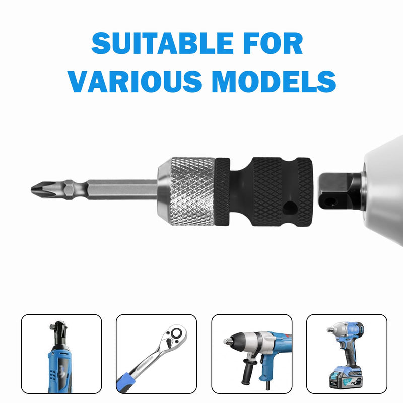 [Australia - AusPower] - 2 PCS 1/2 Square Drive to 1/4 Hex Female Socket Adapter, Drill Chuck for Impact Wrench, Impact Drill Adapter, Quick-Change Design, CrMo Steel 
