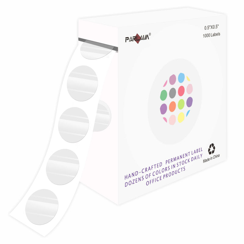 PARLAIM 0.5 inch Round Clear Circle Dot Sticker, 1000pcs Transparent Adhesive Label for Envelope, Cosmetic Box, Gift Bag, Translucent Wafer Package Seals 1 Roll-1000PCS