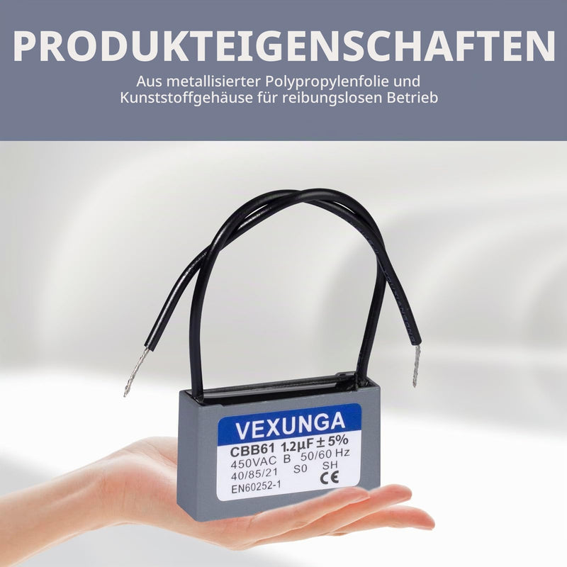 VEXUNGA CBB61 Capacitor 1.2µF 450V AC Fan Capacitors Air Conditioning Ceiling Fan Motor Capacitor Cbb61 Running Capacitor Starting Capacitor 1.2uF 50/60Hz (Pack of 2)