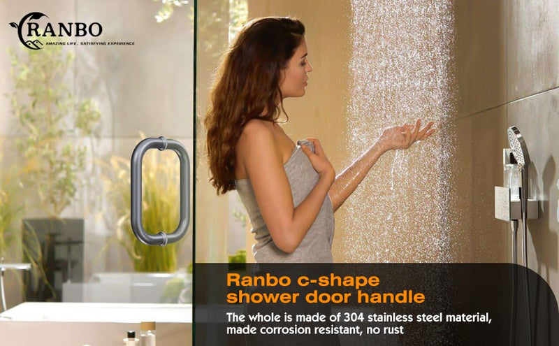 Ranbo Electroplating Grey 6" （CTC） Tubular Back-to-Back Shower Door Handle，Heavy-Duty 1.0mm Thick 304 Stainless Steel, for 1/4"- 1/2" Thick Glass and 1-3/8" - 2-1/6" Thick Wooden or Metal Doors 6 Inch