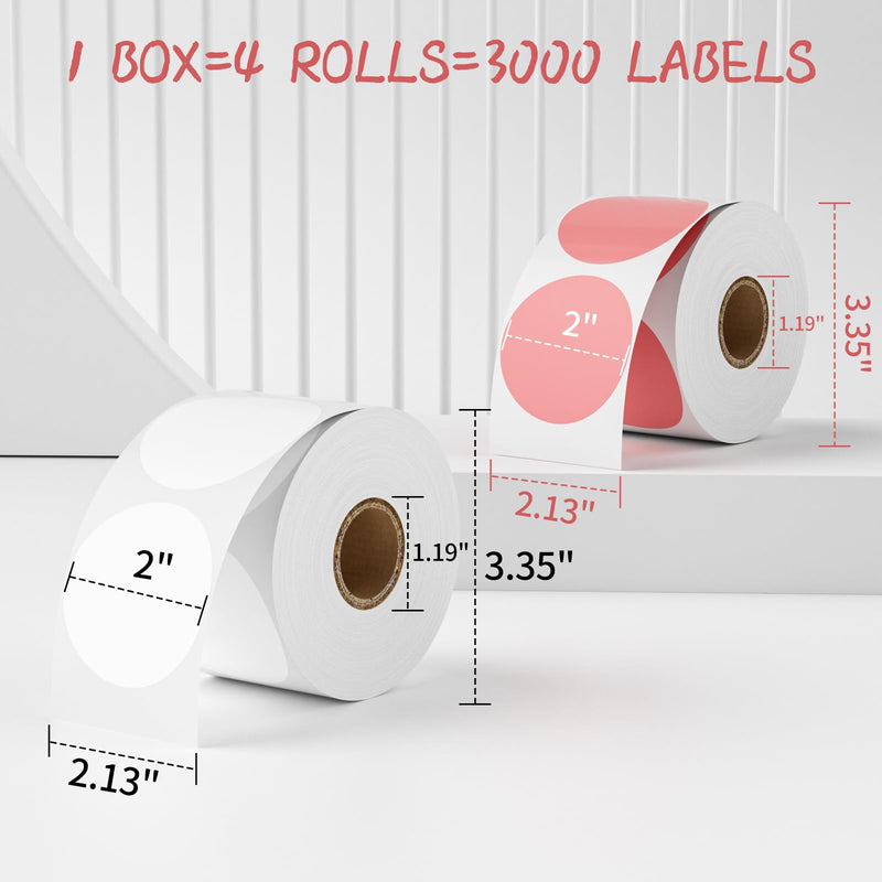 MFLABEL 2" Round Thermal Labels (3000 Labels) - 4 Color Self-Adhesive Stickers for Bottles, Jars & DIY | Waterproof QR Code Labels | Instant Print w/o Ink 4 Rolls 2x2 Color