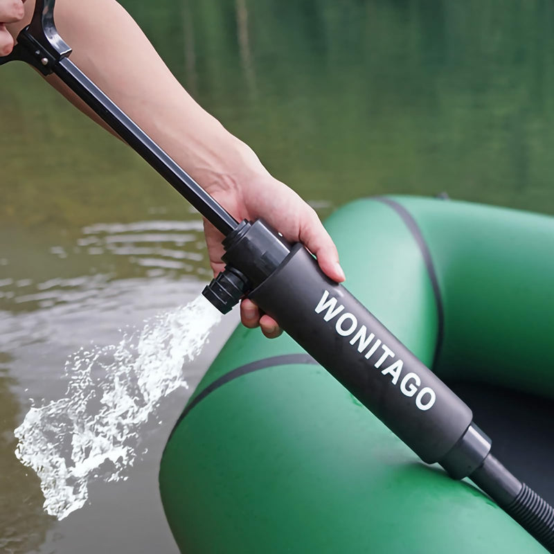 Manual Bilge Pump for Kayak, Canoe and Boat, 19.7" Portable Siphon Hand Water Pump for Kayaks with Reversible Hose, Full Black Large (19.7 inch)