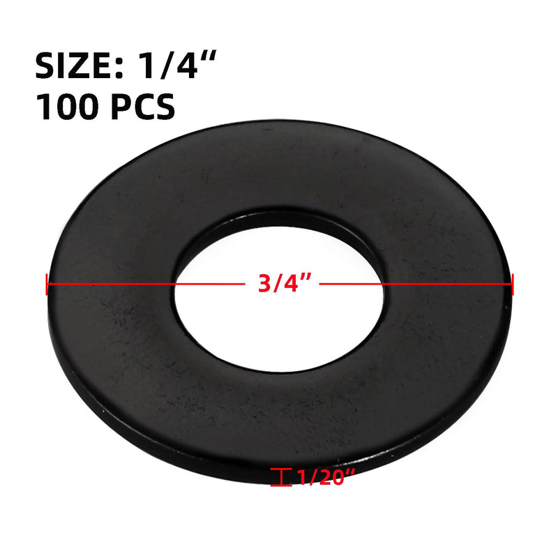 [Australia - AusPower] - 1/4" Black Flat Washer, 3/4" Outer Diameter, 304 Stainless Steel Metal Washer for Screws and Bolts (100 PCS) 1/4" x 3/4" OD 