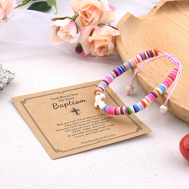 Sisadodo Baptism Gifts for Girls Boys First Holy Communion Gifts for Godson Goddaughter Confirmation Bracelet with Blessing Card Baptism Bracelet