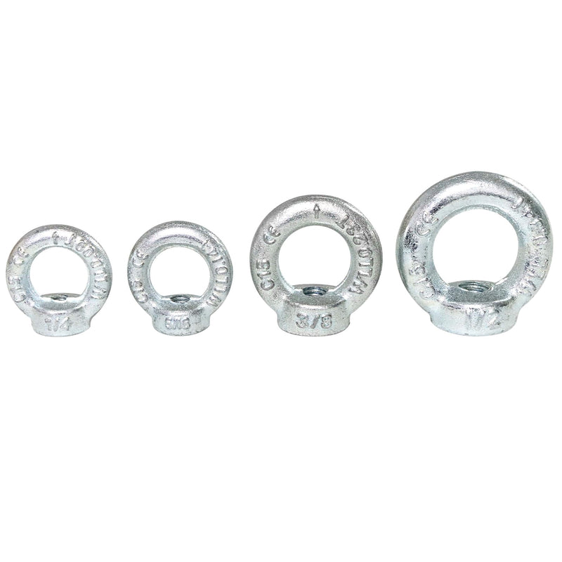 3/8"-16 UNC Standard Lifting Eye Nuts, Drop Forged Galvanized Threaded Fastener, C15 Stainless Steel Ring Shape Lifting Eye Nut, 2 Packs 3/8"