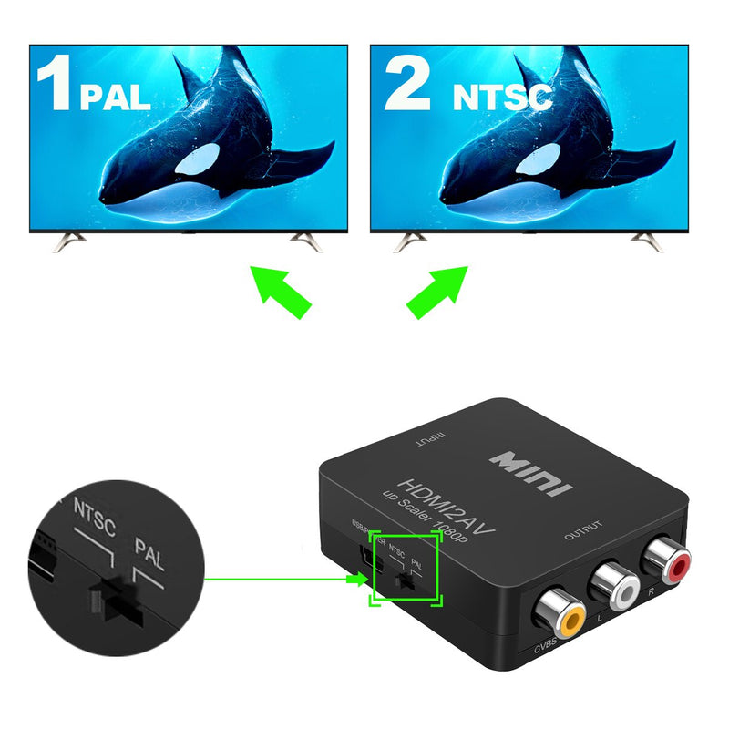 [Australia - AusPower] - HDMI to RCA, 1080p HDMI to AV 3RCA CVBs Composite Video Audio Converter Adapter Supports PAL/NTSC for TV Stick, Roku, Chromecast, Apple TV, PC, Laptop, Xbox, HDTV, DVD-Black Black 